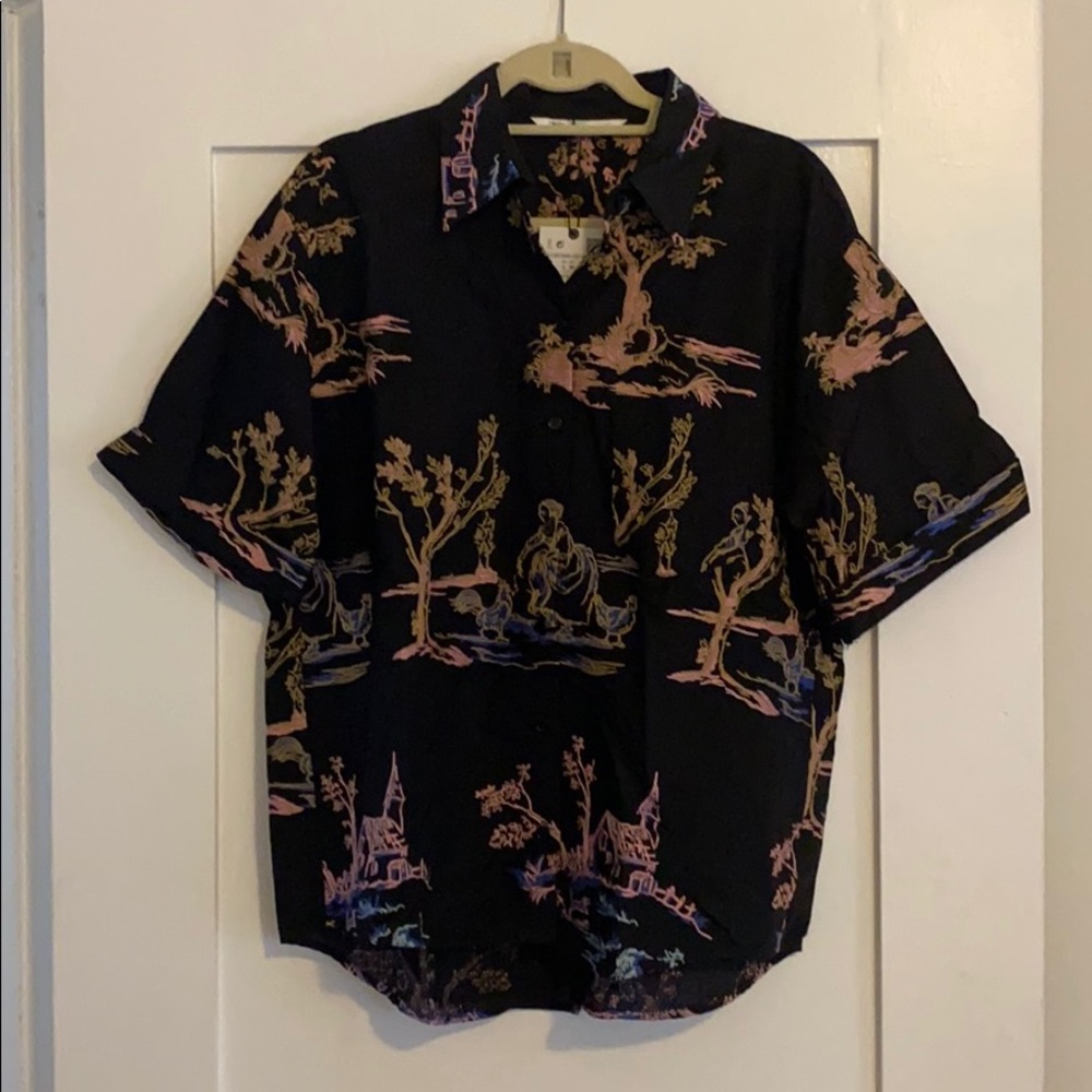 Zara Embroidered Button Down blouse